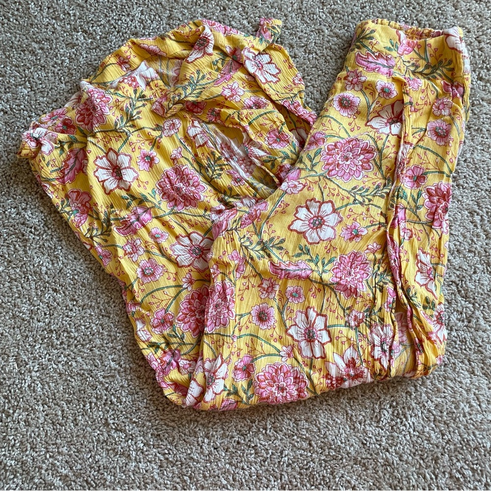 Billabong Yellow Floral Wide Leg Jumpsuit